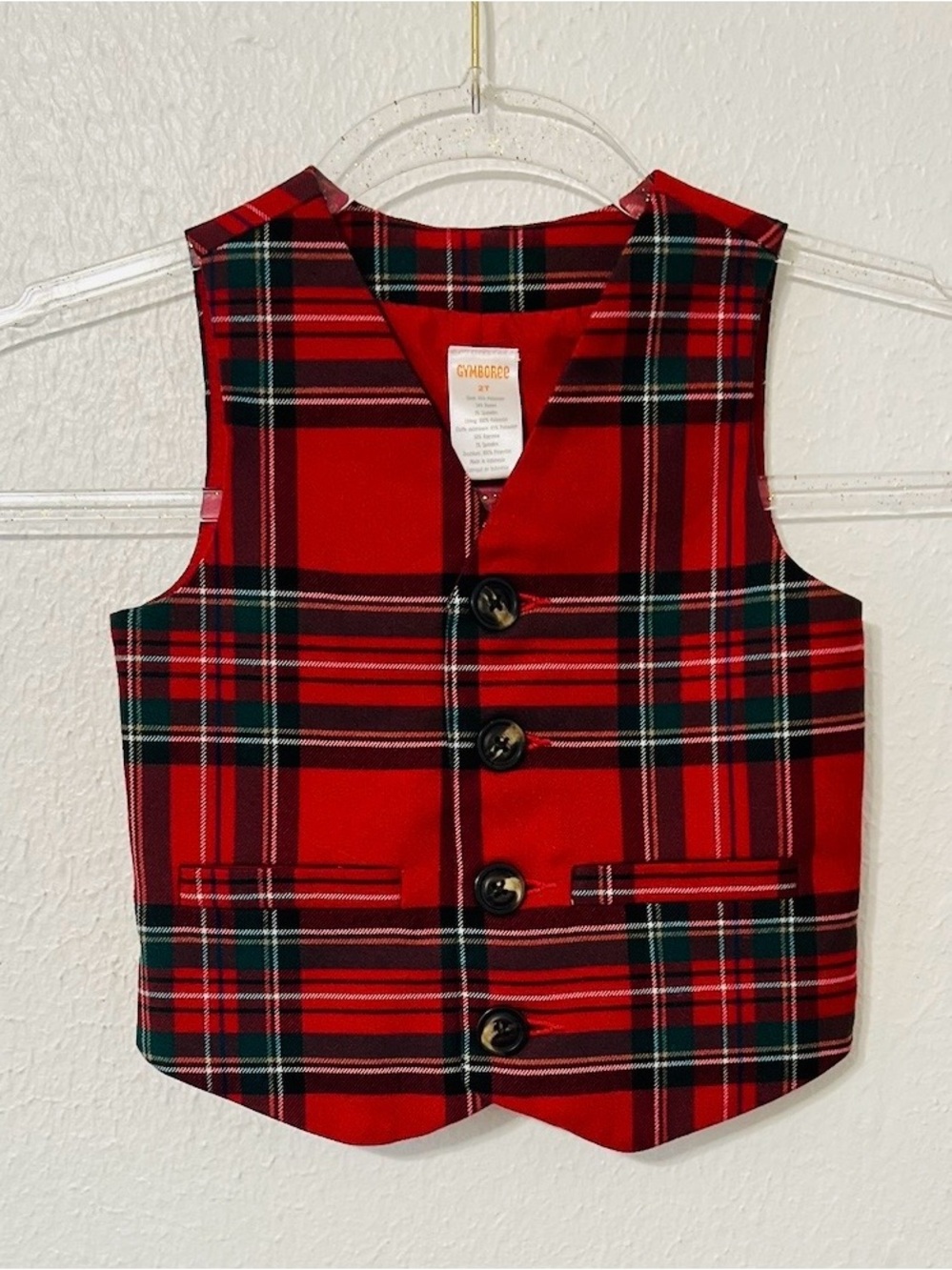 Gymboree Red Plaid Kids Vest with Green and Black Accents Christmas Holiday